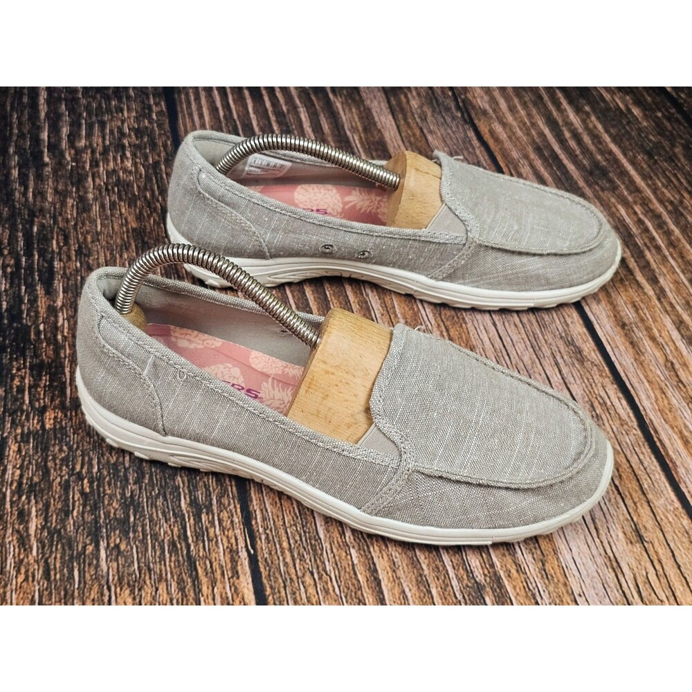 Skechers Slip RF Reggae Fest Manzanita Shoes Taupe Canvas Women US 8 EU 38 EUC